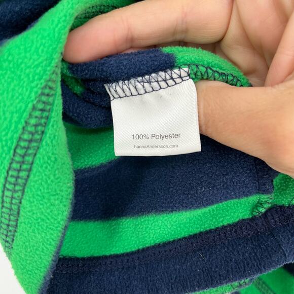 Hanna Andersson Microfleece Zipneck Book Green Navy Stripe Quarter Zip Sz 6-7 - Picture 4 of 8